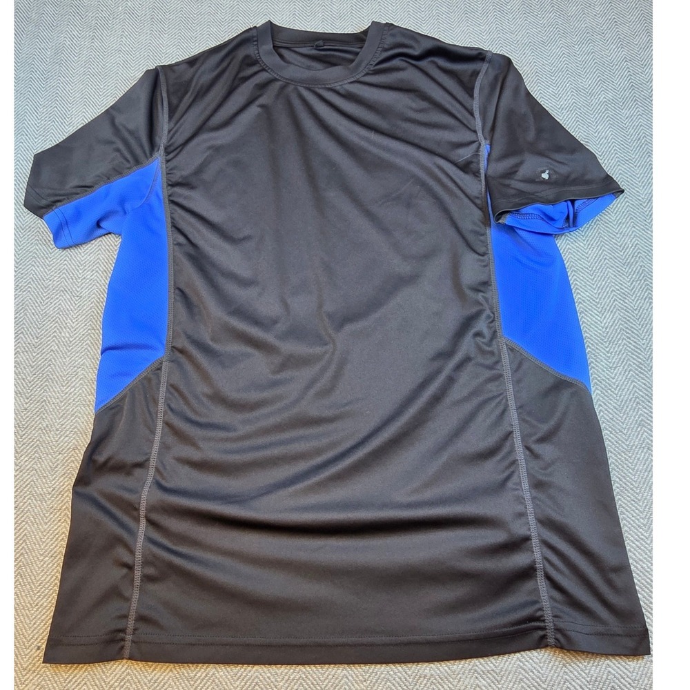 Russell Athletic Mens XL Performance T-Shirt Black Blue Colorblock Mesh Gym Tee